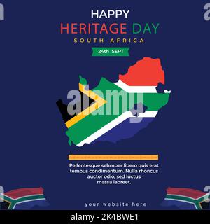 Un modèle illustré pour la célébration de la Journée du patrimoine de l'Afrique du Sud avec un drapeau sur fond bleu Illustration de Vecteur