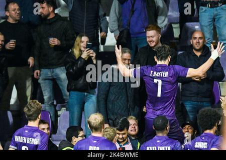 Thibo Baeten de Beerschot célèbre après avoir remporté un match de football entre Beerschot va et KMSK Deinze, le samedi 01 octobre 2022 à Anvers, le 7 e jour de la première division du championnat belge de la « Challenger Pro League » 2022-2023. BELGA PHOTO TOM GOYVAERTS Banque D'Images