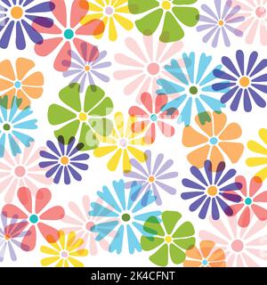 Plusieurs fleurs multicolores se chevauchant sur fond blanc. Concept de couleur et de forme image générée numériquement. Banque D'Images