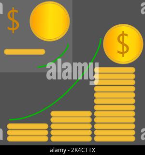 Pièces de monnaie dorées brillantes isolées sur fond gris Illustration de Vecteur