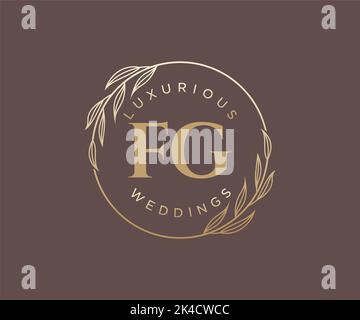 FG initiales lettre mariage monogramme logos modèle, dessin à la main moderne minimalistes et modèles floraux pour cartes d'invitation, Save the Date, élégant Illustration de Vecteur