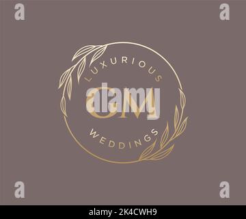 Lettre initiale de GM modèle de logos de monogramme de mariage, modèles minimalistes et floraux dessinés à la main pour cartes d'invitation, Save the Date, élégant Illustration de Vecteur