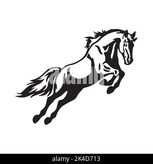 Un simple logo de silhouette noir d'un cheval de saut isolé sur fond blanc Illustration de Vecteur