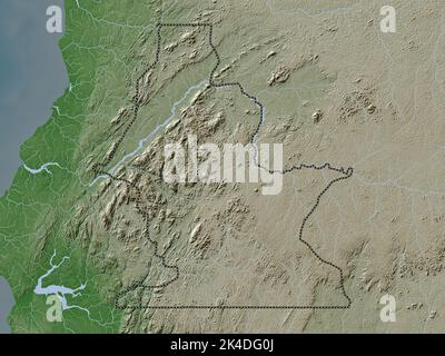 Centro sur, province de Guinée équatoriale. Carte d'altitude colorée en style wiki avec lacs et rivières Banque D'Images