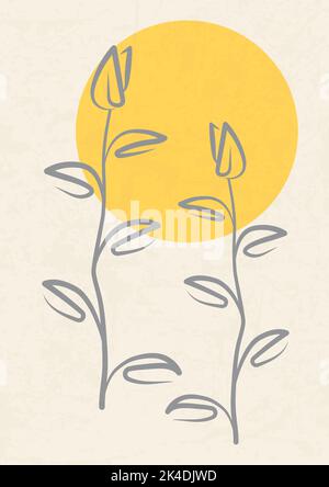 Ensemble de feuilles boho minimalistes abstraites au soleil. Illustration de Vecteur