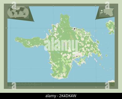 Hiiu, comté d'Estonie. Ouvrez la carte des rues. Lieux des principales villes de la région. Cartes d'emplacement auxiliaire d'angle Banque D'Images