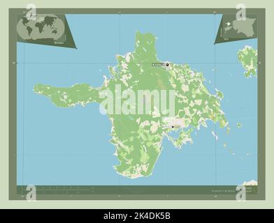 Hiiu, comté d'Estonie. Ouvrez la carte des rues. Lieux et noms des principales villes de la région. Cartes d'emplacement auxiliaire d'angle Banque D'Images