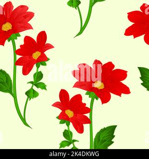 Texture sans couture rouge Dahlia tige fleur d'été illustration vectorielle Illustration de Vecteur