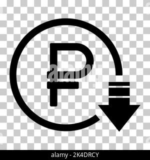 Réduction des coûts - icône réduire le rouble. Image de symbole vectoriel isolée sur fond . Illustration de Vecteur