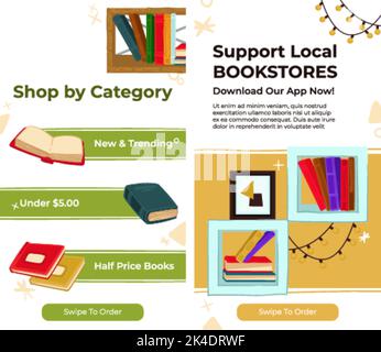 Prise en charge des librairies locales, achat par catégorie sur le Web Illustration de Vecteur
