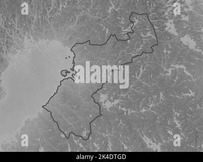 Ostrobothnia du Nord, région de Finlande. Carte d'altitude en niveaux de gris avec lacs et rivières Banque D'Images