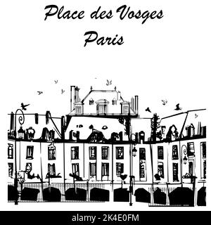 Dessin original de la place des Vosges à Paris - illustration vectorielle (idéal pour l'impression sur tissu ou papier, affiche ou papier peint, décoration de maison) Illustration de Vecteur