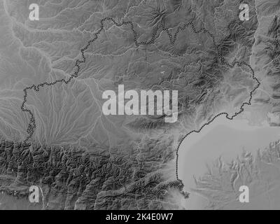 Occitanie, région de France. Carte d'altitude en niveaux de gris avec lacs et rivières Banque D'Images