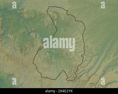 Haut-Ogooue, province du Gabon. Carte d'altitude en couleur avec lacs et rivières Banque D'Images