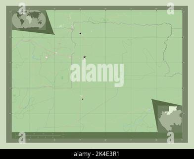 Wouleu-Ntem, province du Gabon. Ouvrez la carte des rues. Lieux des principales villes de la région. Cartes d'emplacement auxiliaire d'angle Banque D'Images