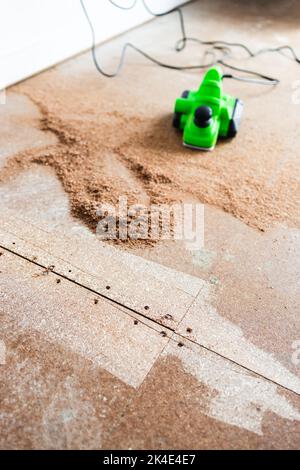 Paleur d'un plancher de fixing dans le projet de rénovation intérieure maison, bricolage amélioration de la maison Banque D'Images