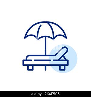 Chaise longue et parasol. Club de plage style détente de luxe. Icône de ligne de contour pixel Perfect, modifiable Illustration de Vecteur