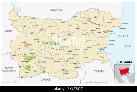 Carte vectorielle du pays du sud-est de l'Europe, la Bulgarie Banque D'Images