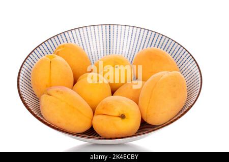 Plusieurs abricots mûrs d'ananas dans une plaque de céramique, en gros plan, isolés sur du blanc. Banque D'Images