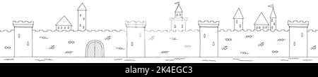 Château graphique noir blanc long paysage dessin vecteur d'illustration Illustration de Vecteur