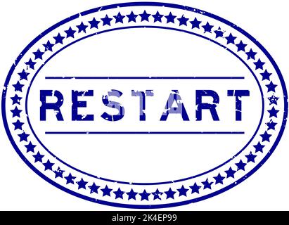 Grunge bleu mot de redémarrage ovale joint en caoutchouc tampon sur blanc arrière-plan Illustration de Vecteur