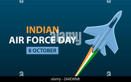 Banderole de célébration de la Journée de l'Air de l'Inde. Avion de chasse aux couleurs du drapeau indien. Illustration vectorielle. Illustration de Vecteur