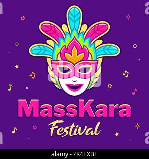 Bannière pour le festival Masskara à Bacolod, Philippines. Symbole traditionnel du masque de carnaval. Illustration de clip art vectoriel. Illustration de Vecteur