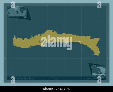 Sud-est, département d'Haïti. Forme de couleur unie. Lieux et noms des principales villes de la région. Cartes d'emplacement auxiliaire d'angle Banque D'Images