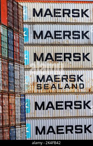 Maersk Sealand containers Port de Felixstowe Suffolk Royaume-Uni Banque D'Images