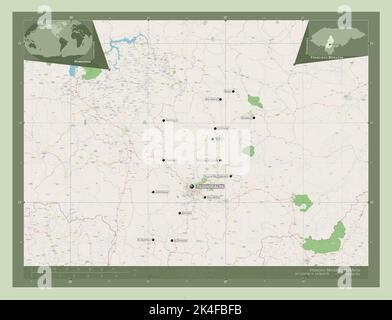 Francisco Morazan, département du Honduras. Ouvrez la carte des rues. Lieux et noms des principales villes de la région. Cartes d'emplacement auxiliaire d'angle Banque D'Images
