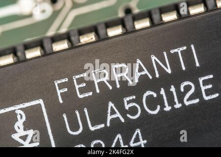 Ferranti ULA 40 broches [UnCommitted Logic Array] sur la carte mère d'un ordinateur Sinclair ZX Spectrum 1982 16K. Pour circuits intégrés, électronique. Banque D'Images