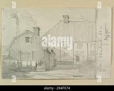 Stockholm, Södermalm, kv. Douane d'hiver plus grande. La ferme sur Värmdögatan 63 (aujourd'hui Malmgårdsvägen). Dessin de Ferdinand Boberg Nordic Banque D'Images