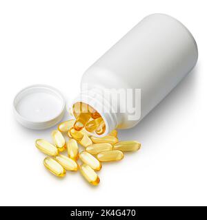 Capsules d'huile de poisson Omega-3 dispersées de la bouteille Banque D'Images