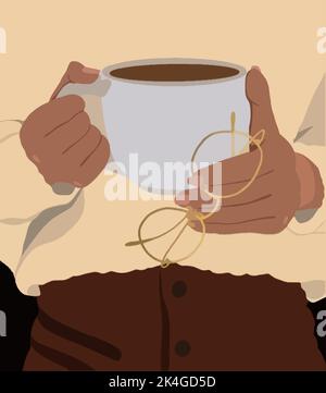 La fille tient une tasse de café et des verres dans ses mains. Illustration vectorielle Illustration de Vecteur