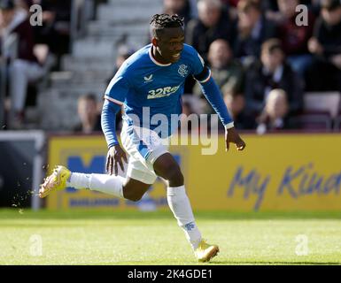 Le rabbin Matondo des Rangers en action lors du match cinch Premiership au parc Tynecastle, à Édimbourg. Date de la photo: Samedi 1 octobre 2022. Banque D'Images