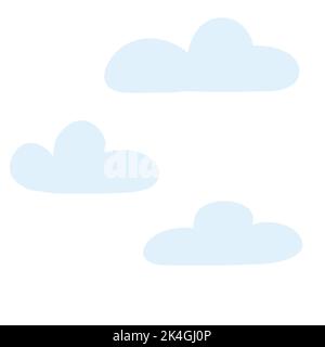 Ensemble de nuages bleus dans le style de dessin animé plat. Illustration vectorielle dessinée à la main des icônes de nuage. Illustration de Vecteur
