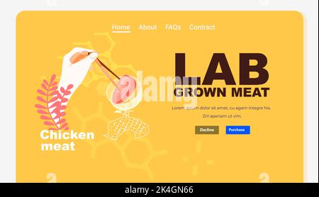 les mains de scientifiques analysant l'adn de viande de poulet cru rouge de culture faite de cellules animales production artificielle de viande de laboratoire Illustration de Vecteur