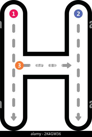 Tracé Alphabet majuscule majuscule H préinscription ligne pointillée élément pour maternelle, préscolaire et Montessori école enfants feuille de travail pour handwr Illustration de Vecteur