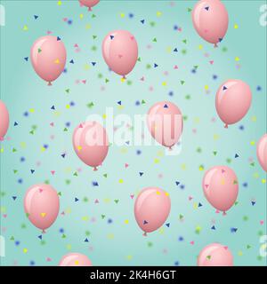 Des confettis tombants sur plusieurs ballons roses sur fond vert. Joyeux anniversaire fête fête fête fête fête fête fête concept image générée numériquement. Banque D'Images