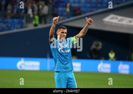 Saint-Pétersbourg, Russie. 02nd octobre 2022. Dejan Lovren (N°6) de Zenit vu en action lors du match de football de la première Ligue russe entre Zenit Saint-Pétersbourg et Rostov à Gazprom Arena. Score final; Zenit 3:1 Rostov. Crédit : SOPA Images Limited/Alamy Live News Banque D'Images