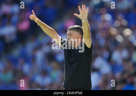 Gennaro Gattuso, entraîneur-chef des FC de Valence, lors du match de la Liga entre le RCD Espanyol et le FC de Valence, a joué au stade RCDE sur 2 octobre 2022 à Barcelone, en Espagne. (Photo de Colas Buera / PRESSIN) Banque D'Images