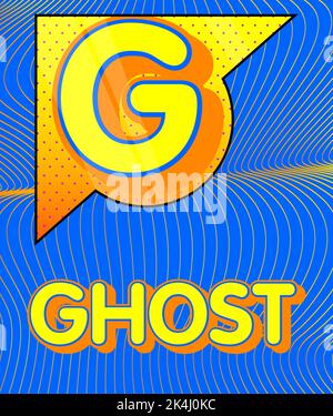 Blason super-héros affichant l'icône Super Ghost. Illustration vectorielle colorée de style bande dessinée. Illustration de Vecteur