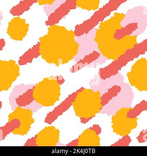 Motif sans couture dessiné à la main avec formes abstraites géométriques dans des couleurs rouge orange jaune. Fond moderne du milieu du siècle pour l'impression de tissu papier peint papier d'emballage. Design fluide moderne et tendance Banque D'Images