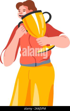 L'homme a remporté le trophée dans un événement sportif, champion vector Illustration de Vecteur