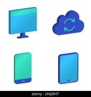 Les périphériques numériques et le Cloud mettent à jour le jeu d'icônes isométriques. Illustration vectorielle. Illustration de Vecteur