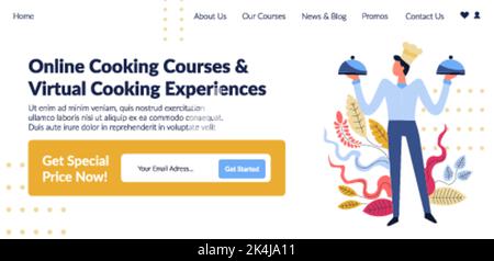 Cours de cuisine en ligne et expérience virtuelle Illustration de Vecteur
