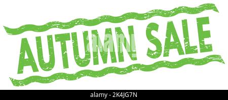 Texte DE LA VENTE D'AUTOMNE inscrit sur l'affiche en forme de timbre à lignes vertes. Banque D'Images