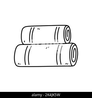 Serviettes en tissu enroulées isolées sur fond blanc. Illustration vectorielle dessinée à la main, style doodle. Parfait pour les décorations, le logo, divers motifs. Illustration de Vecteur