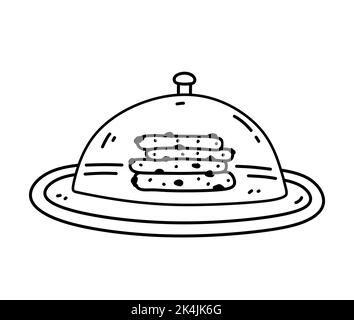 Biscuits avec copeaux de chocolat sur une assiette isolée sur fond blanc. Illustration vectorielle dessinée à la main, style doodle. Parfait pour les cartes, le menu, le logo Illustration de Vecteur