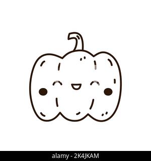 Citrouille mignonne et amusante isolée sur fond blanc. Illustration vectorielle dessinée à la main, style doodle. Caractère kawaii. Parfait pour les cartes, les décorations, Illustration de Vecteur